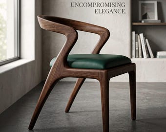 Handcrafted Walnut Dining Chair with Arms: Modern Solid Wood Seating