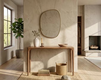 Console artisanale en noyer massif, table d'entrée raffinée, table d'appoint fine, mobilier de luxe du milieu du siècle