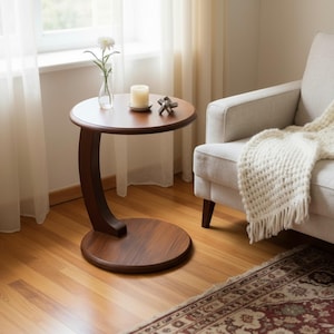 Mesa auxiliar redonda en forma de C con ruedas, moderna mesa auxiliar para sala de estar