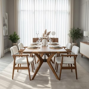 Table de salle à manger fabriquée à la main en noyer massif - Dimensions personnalisées, finition naturelle, meubles modernes de luxe