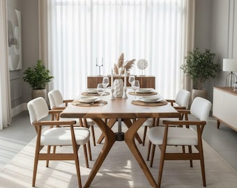 Mesa de comedor artesanal de nogal macizo – Tamaños personalizados, acabado natural, mobiliario moderno de lujo