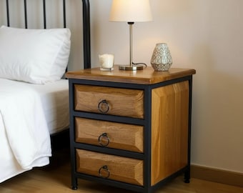 Solid Walnut Wood Nightstand with Drawers – Natural Wooden Nightstand, Unique Rustic Bedroom Furniture