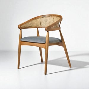 Rattan Dining Chair with Wooden Arms, Handmade Modern Kitchen & Living Room Chairs, Stylish Comfortable Seating for Dining Table