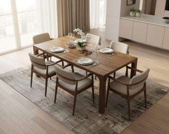Handcrafted Walnut Dining Table: Modern Rustic Solid Wood Kitchen Furniture