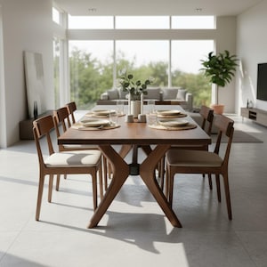 Table à manger fabriquée à la main en noyer : meubles de cuisine rustiques modernes en bois massif
