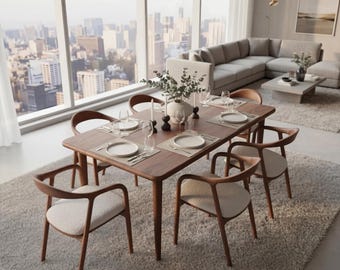 Modern Walnut Dining Table: Handcrafted Farmhouse Kitchen Table