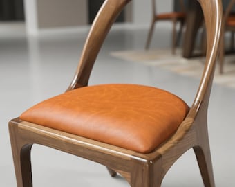 Handcrafted Walnut Dining Chair with Armrests: Modern Solid Wood Seating