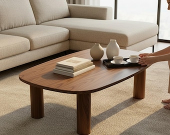 Table basse moderne en bois massif de noyer - Design minimaliste fait main pour des salons élégants