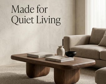 Mesa de centro moderna de madera maciza de nogal: diseño minimalista hecho a mano para salones elegantes.