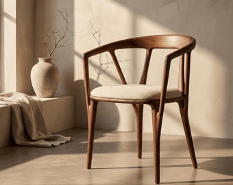 Chaise en bois faite main : chaise en noyer massif pour la cuisine ou la salle à manger