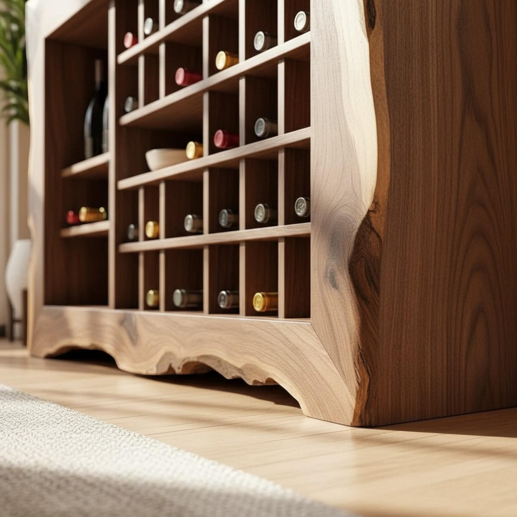 Walnut Wood Wine Rack Kitchen Cabinet Shelf | Mini Wine Bar and Liquor ...