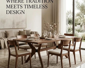 Handcrafted Walnut Dining Table: Modern Rustic Solid Wood Kitchen Furniture