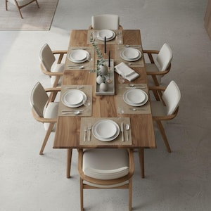 Mesa de comedor artesanal de nogal macizo – Tamaños personalizados, acabado natural, mobiliario moderno de lujo