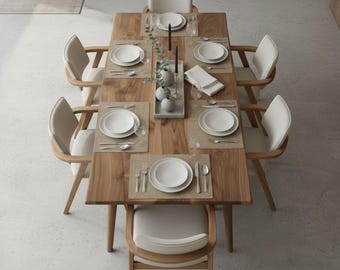 Mesa de comedor artesanal de nogal macizo – Tamaños personalizados, acabado natural, mobiliario moderno de lujo