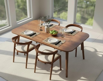 Mesa de comedor moderna de madera maciza de nogal natural