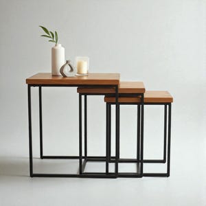 Walnut Nesting Tables: Solid Wood Modern Coffee & Side Table Set