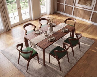 Table de salle à manger artisanale en noyer massif – Dimensions sur mesure, finition naturelle, mobilier moderne de luxe