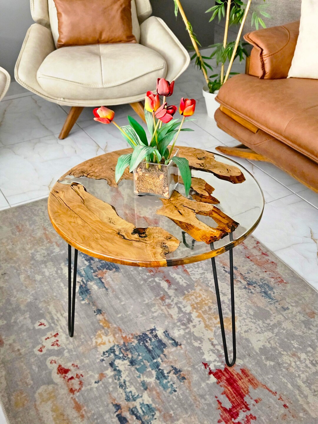 Personalized Epoxy Resin Coffee Table From Walnut Wood, Epoxy Coffee