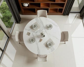 Handmade Round Dining Table: Marble or Lacquered Finish, Custom Sizes