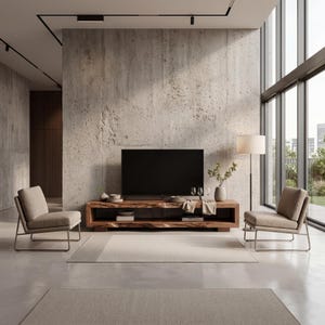 Handcrafted Walnut Wood TV Unit: Rustic Media Console & Storage
