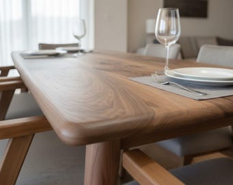 Handcrafted Walnut Dining Table: Modern Kitchen Wood Table