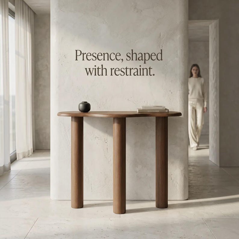 Konsolbord i massivt valnöt – Minimalistiskt böjd design för entrén bild 6