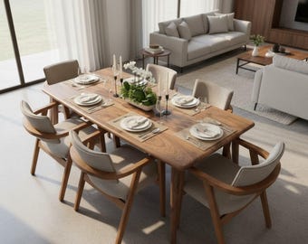 Handgemaakte notenhouten eettafel: moderne keukenhouten tafel
