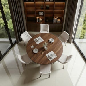 Moderner runder Tisch aus Holzfurnier - Esstisch in individueller Größe mit glatter Oberfläche