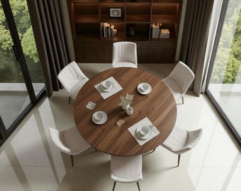 Modern Round Wood Veneer Table – Custom Size Dining Table with Smooth Finish