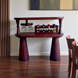 Handmade Rustic Wood Wine Console: Home Bar Cabinet & Bottle Storage