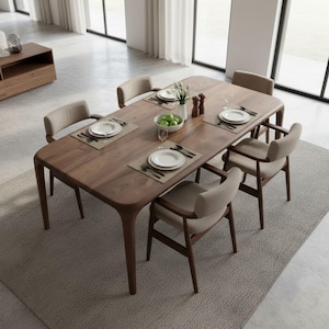 Custom Walnut Dining Table: Handcrafted Solid Wood, Rustic Modern Design