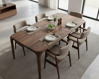 Custom Walnut Dining Table: Handcrafted Solid Wood, Rustic Modern Design