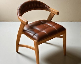 Handcrafted Wooden Dining Chair with Arms: Modern Solid Wood Kitchen & Living Room Seating