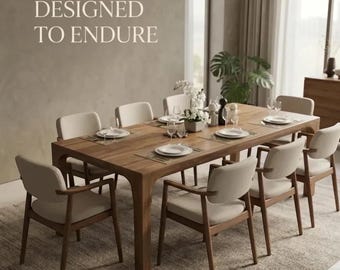 Handcrafted Walnut Dining Table: Modern Rustic Solid Wood Kitchen Furniture