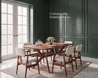 Handmade Solid Walnut Dining Table, Modern Mid Century Furniture, Luxury Wooden Home Decor