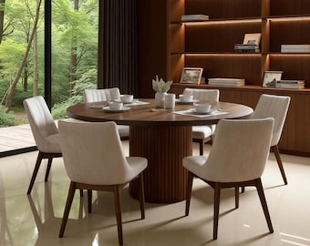 Luxury Round Walnut Veneer Table – Elegant Handmade Dining or Coffee Table
