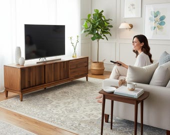 Handgemaakt walnotenhouten tv-meubel: rustiek mediaconsole en opberger