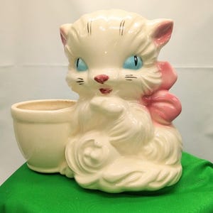Vintage amerikanischer Biskuitporzellan-Blumentopf mit Katzenmotiv aus den 1940er Jahren, Sammlerstück