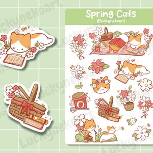 Spring Cats Sticker Sheet | Journal Sticker | Cute Cat | Spring Sticker | Flower Sticker
