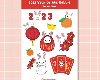 Year of the Rabbit Sticker Sheet | Lunar New Year | 2023 Sticker | Planner Sticker | Journaling