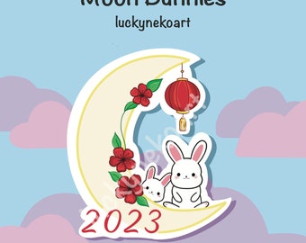 Moon Bunnies Sticker | Lunar New Year Sticker | Year of the Rabbit | Cute Sticker | Journaling