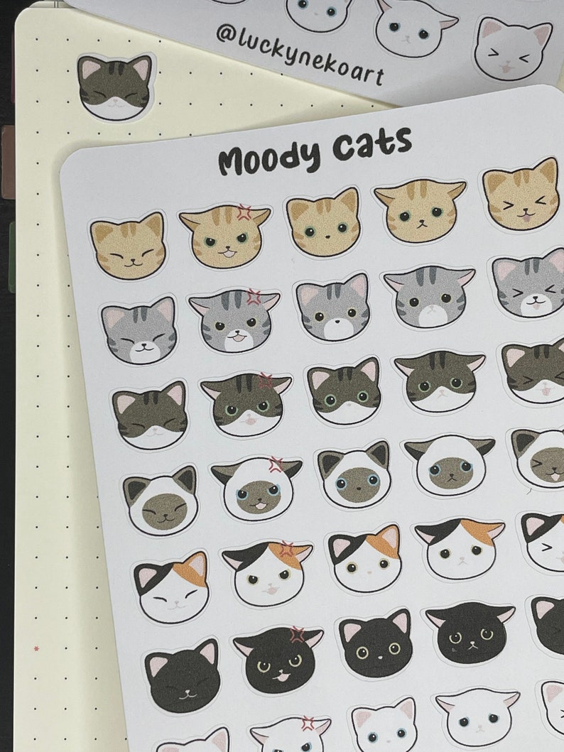 Moody Cat Stickers | Journal Sticker | Planner Stickers | Mood Stickers ...