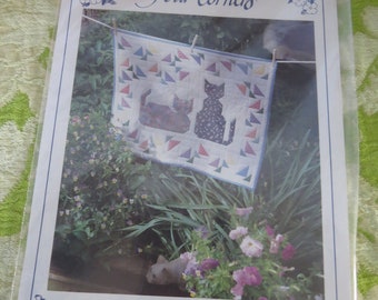 Kittens in the Garden pattern for wall quilt, Four Corners design, cat motif