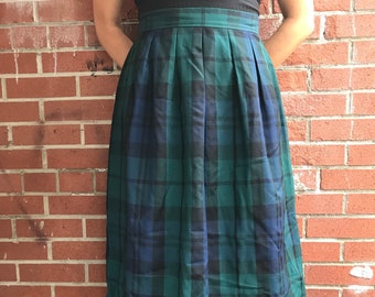 Vintage Pendleton's Woolen Mills Tartan Plaid Green Plaid Wool Midi Skirt with Pockets