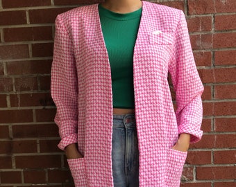 80's Vintage Oversized Pink Houndstooth Blazer