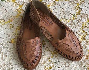 Gad-abouts vintage sandales plates en cuir marron tressé Huaraches