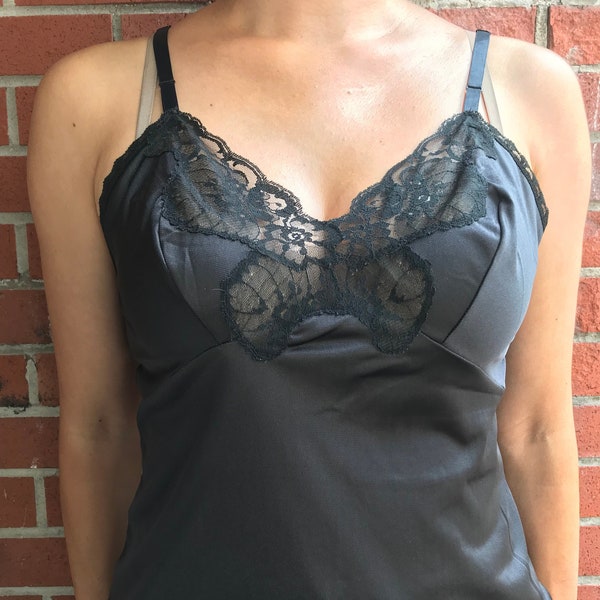 Vintage Black Nylon Lingerie Camisole by Van Raalte Made in Canada