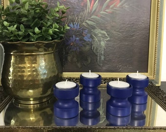 Vintage Blue Wooden Tealight Holders – MCM Murmann Danish Candleholders