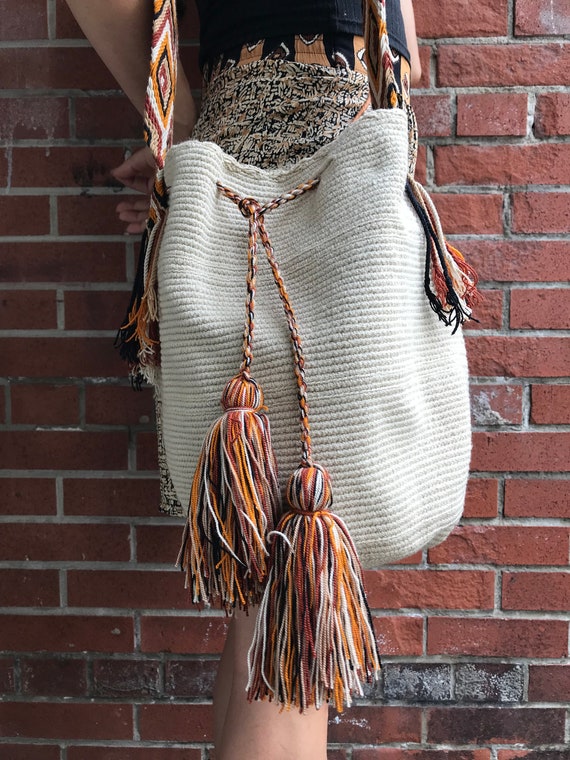 Boho Woven Bucket Bag or Purse - Traditional Colo… - image 2