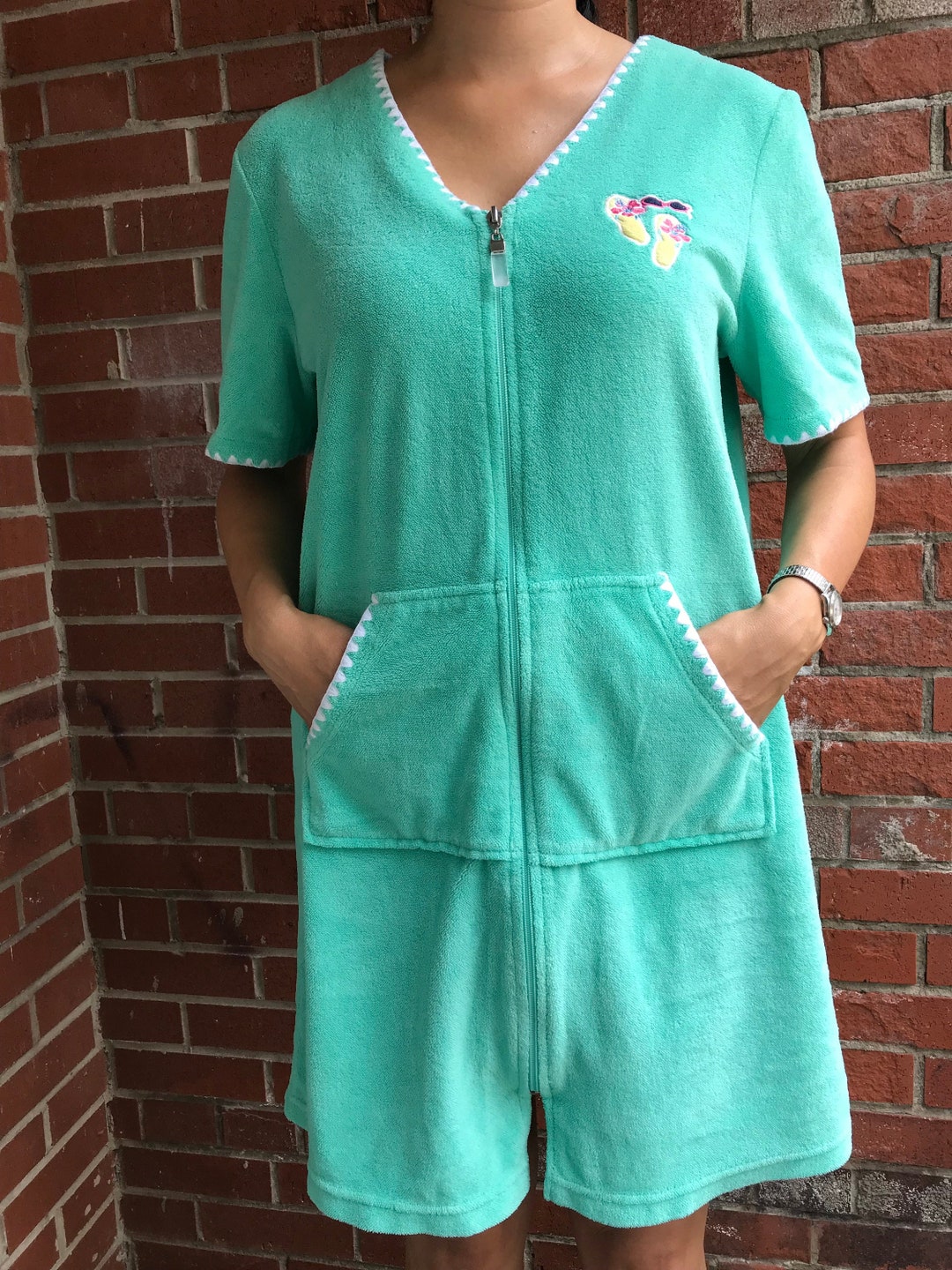 Penman's Beach/pool Coverup Zipfront With Embroidered Etsy